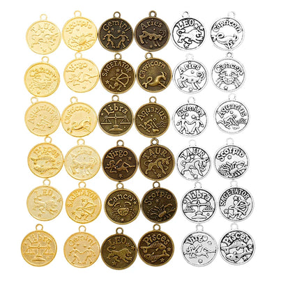 12pcs(1set) Wholesale 3 Color Zodiac Charms Alloy Metal Constellation Pendants For DIY Handmade Jewelry Accessories Making