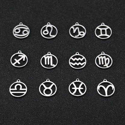 Teamer 12pcs Zodiac Floating Charms Stainless Steel Gemini Aries Libra Taurus Twelve Constellation Pendant for Jewelry Making