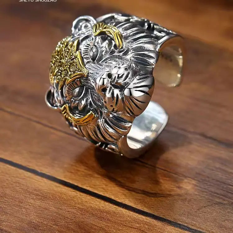 High Quality Fashion Creative Tiger Head Domineering Ring Mature Men Personality Beast Zodiac Ring Birthday Gift