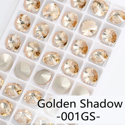 6/8/10/12/14MM Rivoli Rhinestone Round Pointed Diamond Stones Colorful Beads Crafts Crystal Nail Clothes Jewelry Accessories