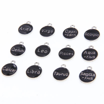 Black enamel 12 Pieces/Set Metal Alloy Enamel Zodiac Signs Charms Pendant Diy Hand Made Jewelry Accessories