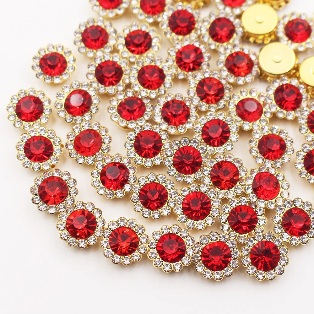 30PCS-100PCS Gold Flower Claw Rhinestones Glitter Crystals Trim Stones Beads Garment Crafts Sew On Rhinestones for Clothes Gems