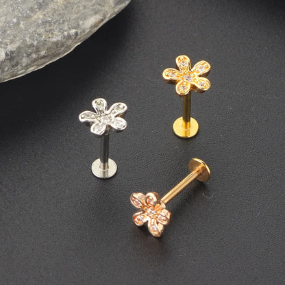 Crystal Flower Tragus Piercing Earring Flat 16G Cross Cartilage Piercing Stud Helix Jewelry Conch Rook Lobe Earring Labret Stud
