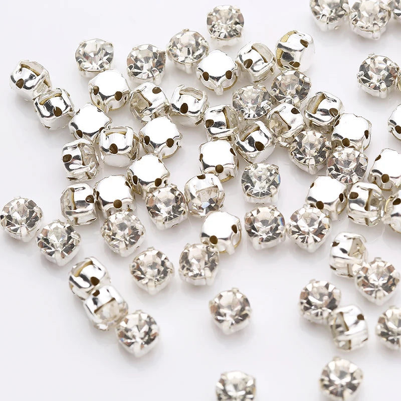 Sell At Loss RESEN Top Quality 3-10mm Sliver Claw Sew On Rhinestones Clear Crystal Color Sliver Base Sewing Stone DIY Decoration