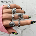 Sindlan Gothic Silver Color Grimace Finger Rings Set for Women Punk Stranger Things Grunge Butterfly Female Emo Jewelry Anillos