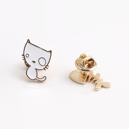 Cartoon Animal Brooches Black White Couple Cat Fish Bone Enamel Pins Clothes Collar Lapel Pin Bag Metal Badges Jewelry For Lover