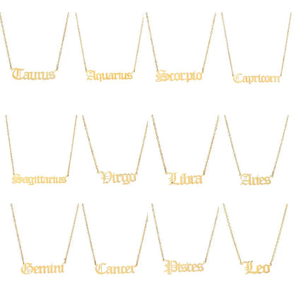 Stainless Steel 12 Zodiac Constellation Necklaces Letter Aquarius Aries Gemini Pisces Leo Sagittarius Pendant Necklace for Women