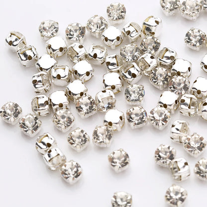 Sell At Loss RESEN Top Quality 3-10mm Sliver Claw Sew On Rhinestones Clear Crystal Color Sliver Base Sewing Stone DIY Decoration
