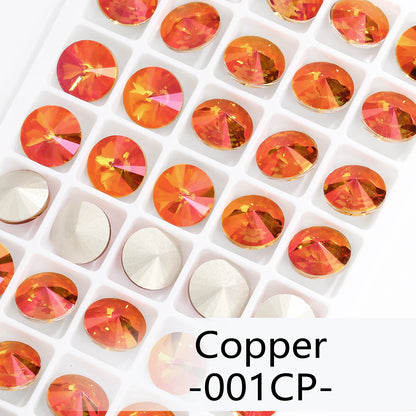 6/8/10/12/14MM Rivoli Rhinestone Round Pointed Diamond Stones Colorful Beads Crafts Crystal Nail Clothes Jewelry Accessories