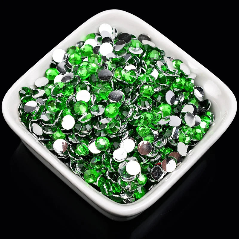 1000 viên Đá trang trí móng tay lấp lánh màu sắc ss6-ss30 Hạt đá pha lê nhựa resin mặt phẳng dùng trang trí giày dép túi xách quần áo phụ kiện DIY