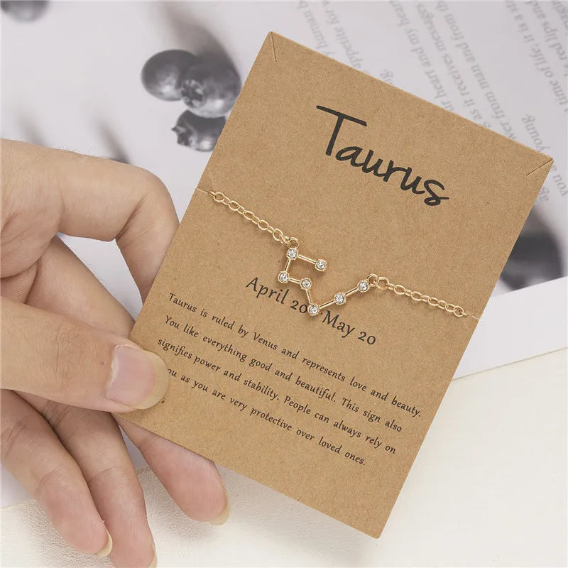 12 Star Zodiac Signs Constellation Horoscope Crystal Starry Sky Graphic Galaxy Chain Bracelet For Women Jewelry Friendship Gift