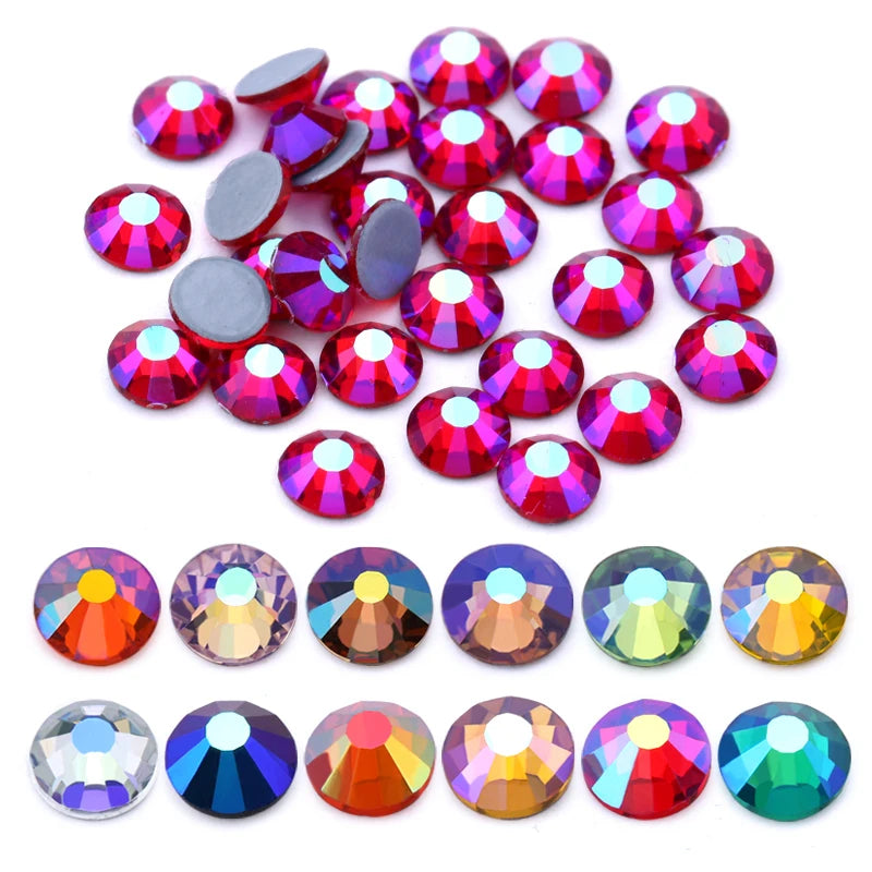 SS6-SS30 Multi-color Crystal AB Hot Fix Rhinestone Crystal Super Glitter Strass Iron On Rhinestones For Nail Art Fabric Garment