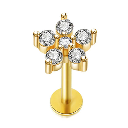 Crystal Flower Tragus Piercing Earring Flat 16G Cross Cartilage Piercing Stud Helix Jewelry Conch Rook Lobe Earring Labret Stud