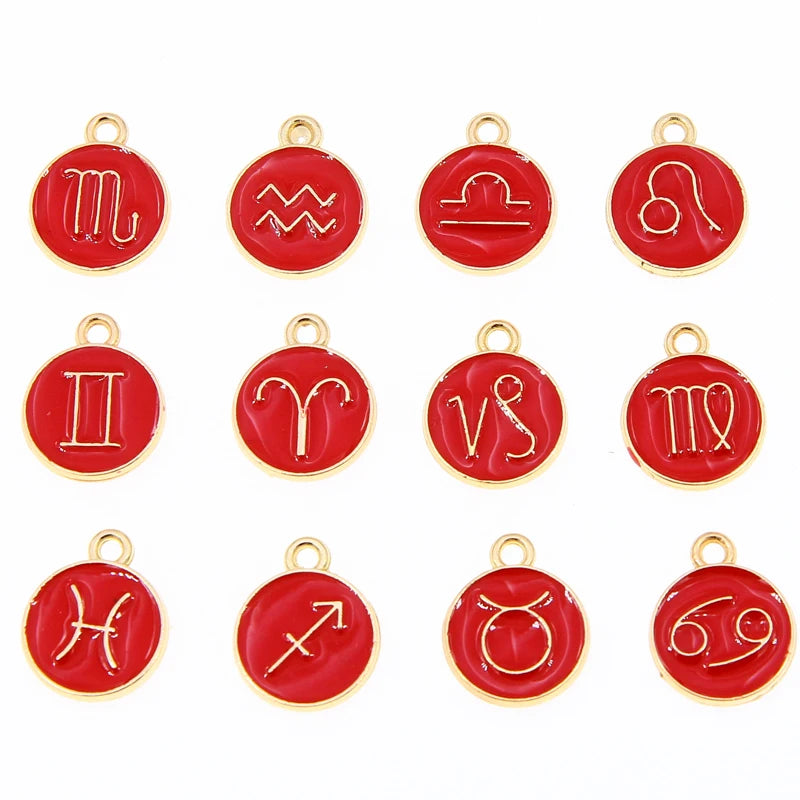 multiple colour (12 Pieces/Set) Metal Alloy 8 Colors Enamel Zodiac Signs Charms Pendant Diy Hand Made Jewelry Accessories