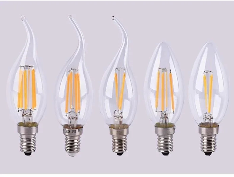 10PCS LED Bulb C35 E14 E12 E27 220V 110V Dimmable 2W 4W 6W Design Energy Saving Candle Warm White Filament Light 360 Degree Lamp