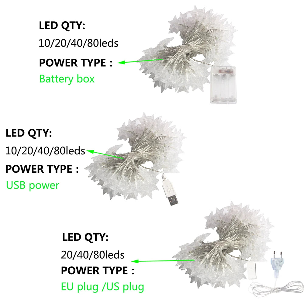 Đèn Led Dây Ngôi Sao 1.5m/3m/6m/10m Trang Trí Giáng Sinh, Đèn Thần Tiên Rèm Tiệc Cưới Dùng Pin USB Cho Gia Đình