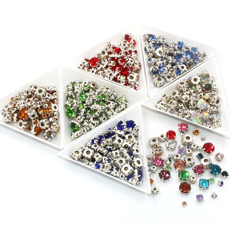 Hot Sale 100pcs/bag Mix Size Glass Crystal Stones Clothing Loose Beads Silver Claw Setting Sew On Rhinestones Diy Wedding Dress