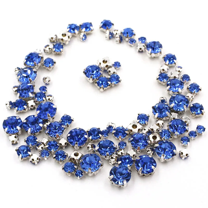 Hot Sale 100pcs/bag Mix Size Glass Crystal Stones Clothing Loose Beads Silver Claw Setting Sew On Rhinestones Diy Wedding Dress