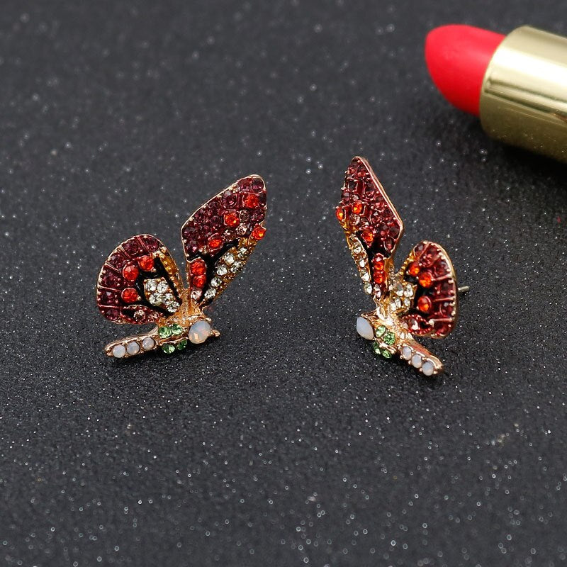 Color Butterfly Wing Earrings 925 Silver Needle Inlaid Rhinestone Personality Earrings Girl Student Fashion Earrings Jewelry