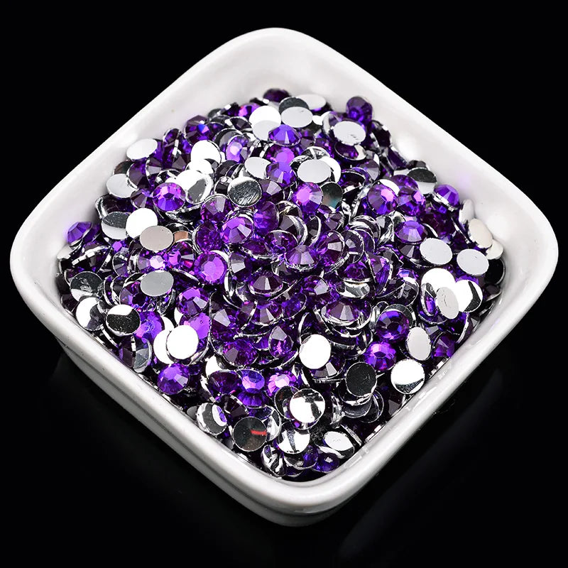 1000 viên Đá trang trí móng tay lấp lánh màu sắc ss6-ss30 Hạt đá pha lê nhựa resin mặt phẳng dùng trang trí giày dép túi xách quần áo phụ kiện DIY