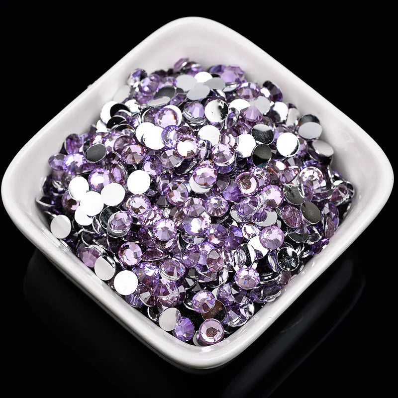 1000 viên Đá trang trí móng tay lấp lánh màu sắc ss6-ss30 Hạt đá pha lê nhựa resin mặt phẳng dùng trang trí giày dép túi xách quần áo phụ kiện DIY
