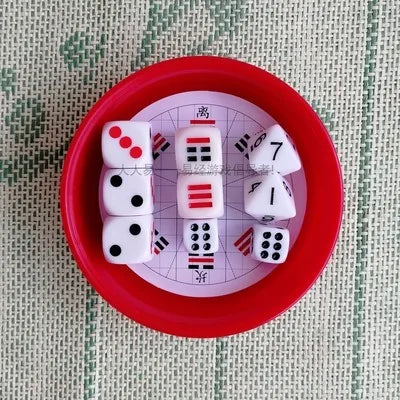 Tools for starting and shaking hexagrams, eight trigrams dice, solid wood dice cup, King Wen's copper coin, and six trigrams
