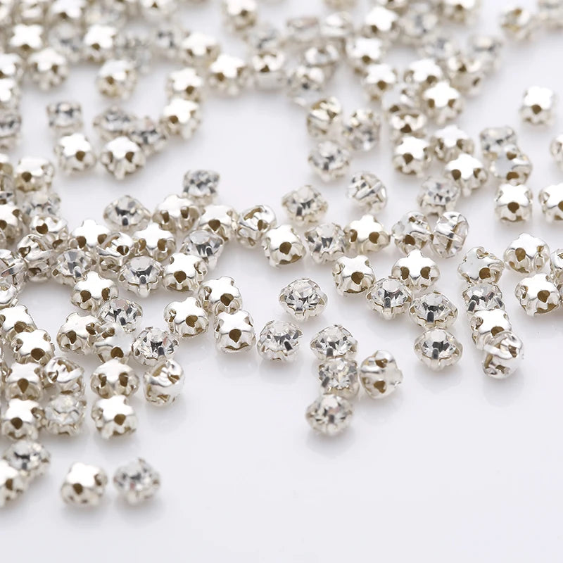 Sell At Loss RESEN Top Quality 3-10mm Sliver Claw Sew On Rhinestones Clear Crystal Color Sliver Base Sewing Stone DIY Decoration
