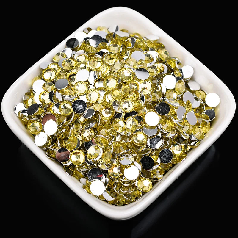 1000 viên Đá trang trí móng tay lấp lánh màu sắc ss6-ss30 Hạt đá pha lê nhựa resin mặt phẳng dùng trang trí giày dép túi xách quần áo phụ kiện DIY