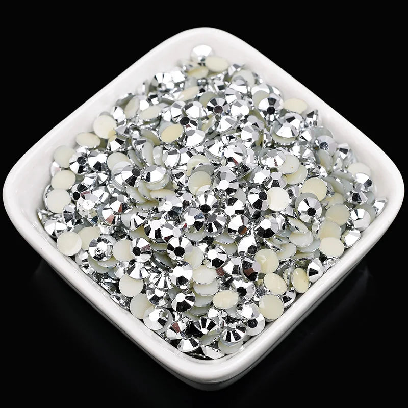 1000 viên Đá trang trí móng tay lấp lánh màu sắc ss6-ss30 Hạt đá pha lê nhựa resin mặt phẳng dùng trang trí giày dép túi xách quần áo phụ kiện DIY