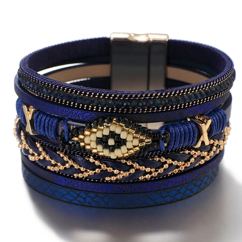 ALLYES MIYUKI Beads Evil Eye Wrap Bracelet for Women Fashion Multilayer Leather Bracelet Rhinestone Handmade Female Jewelry
