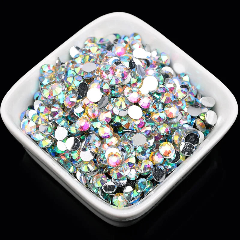 1000 viên Đá trang trí móng tay lấp lánh màu sắc ss6-ss30 Hạt đá pha lê nhựa resin mặt phẳng dùng trang trí giày dép túi xách quần áo phụ kiện DIY