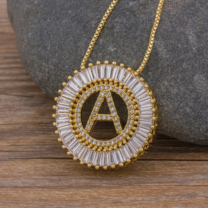 Hot Sale AZ Initials 3 Colors Chooses Micro Pave CZ Letter Pendant Necklaces For Women Charm Chain Family Jewelry Gift