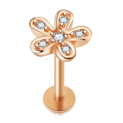Crystal Flower Tragus Piercing Earring Flat 16G Cross Cartilage Piercing Stud Helix Jewelry Conch Rook Lobe Earring Labret Stud