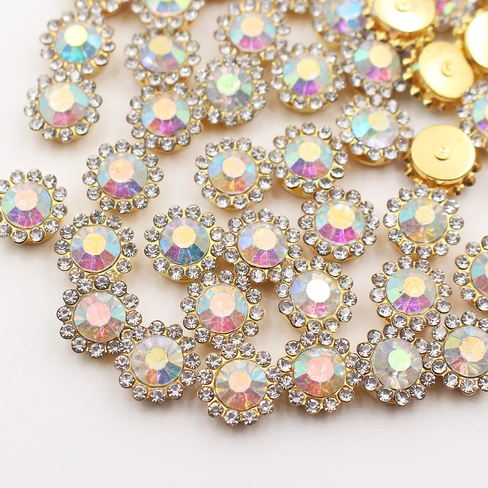 30PCS-100PCS Gold Flower Claw Rhinestones Glitter Crystals Trim Stones Beads Garment Crafts Sew On Rhinestones for Clothes Gems