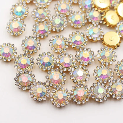 30PCS-100PCS Gold Flower Claw Rhinestones Glitter Crystals Trim Stones Beads Garment Crafts Sew On Rhinestones for Clothes Gems