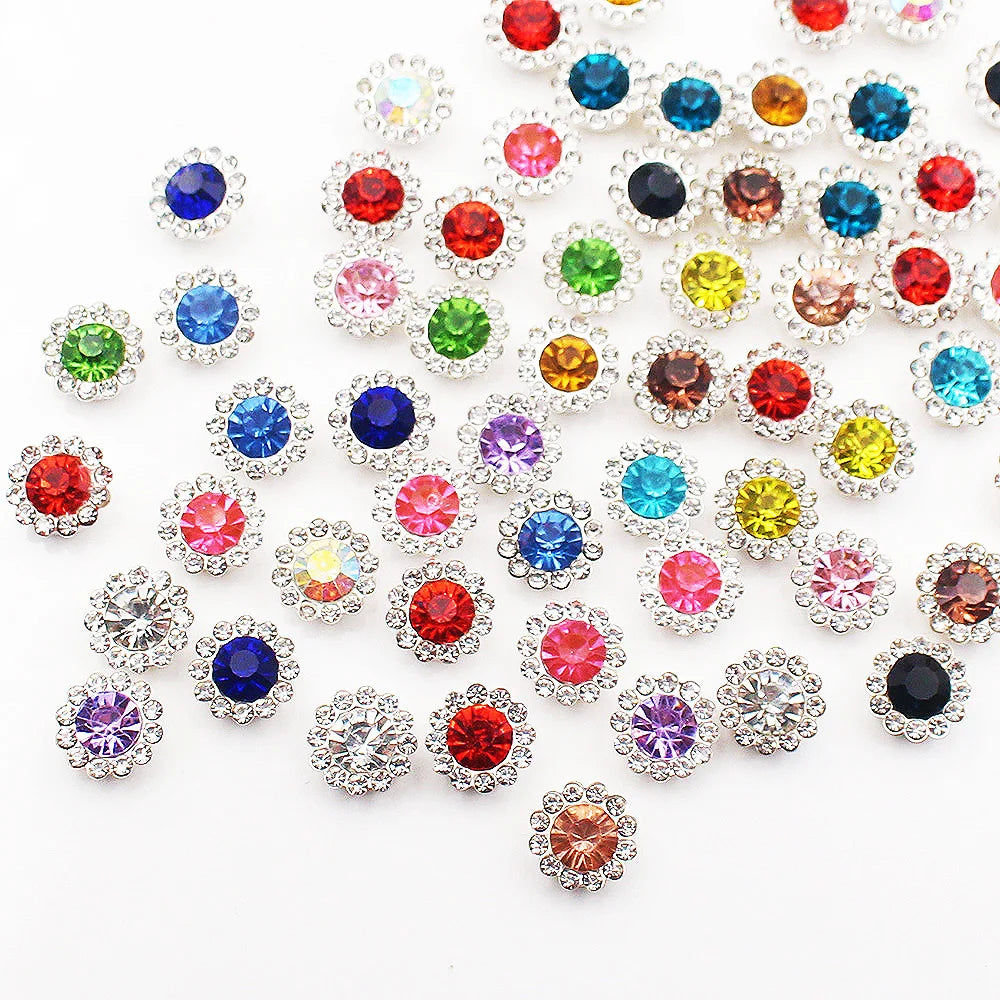 8mm-12mm Sunflower Sewing Claw Rhinestones Crystals Glass Beads Buttons Stones Sew On Rhinestone for Clothes Sewing Accessories