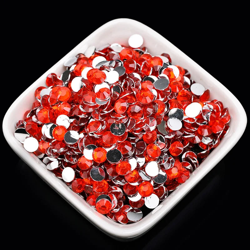 1000 viên Đá trang trí móng tay lấp lánh màu sắc ss6-ss30 Hạt đá pha lê nhựa resin mặt phẳng dùng trang trí giày dép túi xách quần áo phụ kiện DIY