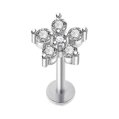 Crystal Flower Tragus Piercing Earring Flat 16G Cross Cartilage Piercing Stud Helix Jewelry Conch Rook Lobe Earring Labret Stud