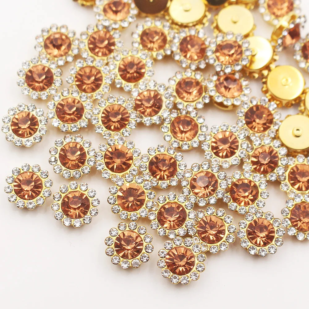 30PCS-100PCS Gold Flower Claw Rhinestones Glitter Crystals Trim Stones Beads Garment Crafts Sew On Rhinestones for Clothes Gems