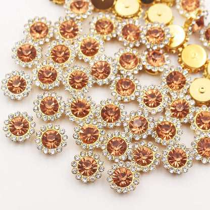 30PCS-100PCS Gold Flower Claw Rhinestones Glitter Crystals Trim Stones Beads Garment Crafts Sew On Rhinestones for Clothes Gems