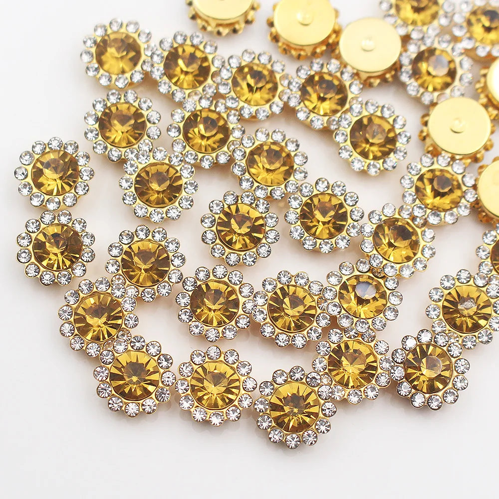 30PCS-100PCS Gold Flower Claw Rhinestones Glitter Crystals Trim Stones Beads Garment Crafts Sew On Rhinestones for Clothes Gems