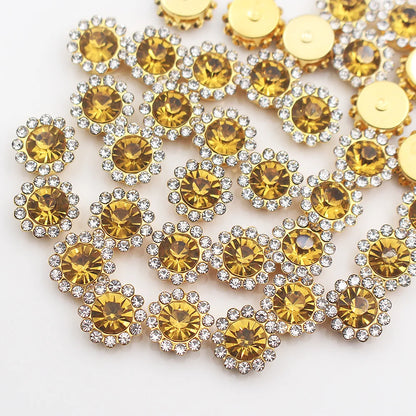 30PCS-100PCS Gold Flower Claw Rhinestones Glitter Crystals Trim Stones Beads Garment Crafts Sew On Rhinestones for Clothes Gems