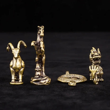 Brass Key Chain Pendant 12 Zodiac Animas Mice Bull Tiger Rabbit Dragon Snake Horse Sheep Monkey Chicken Dog Pig Figures Keychain