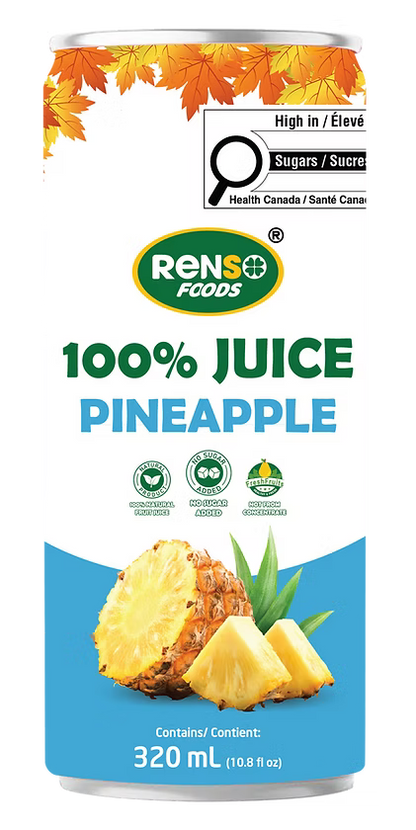 012. RENSO Jus d'ananas 100% pur jus (320 ml, 24 canettes/caisse)