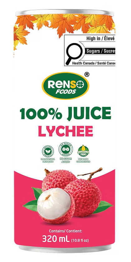 014. RENSO Jus 100% Litchi (320 ml, 24 canettes/caisse)