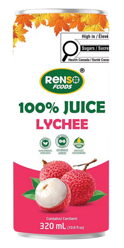 014. RENSO Jus 100% Litchi (320 ml, 24 canettes/caisse)