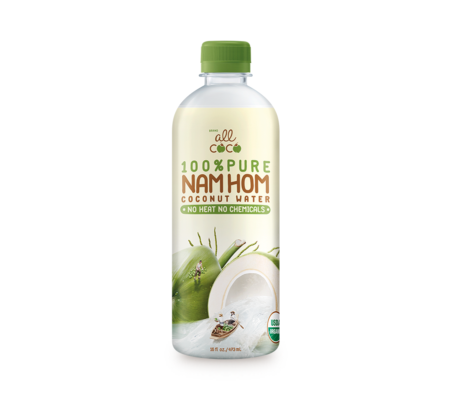 100% Pure Organic Nam Hom Coconut Water (All Coco Brand) - 473 ml x 12