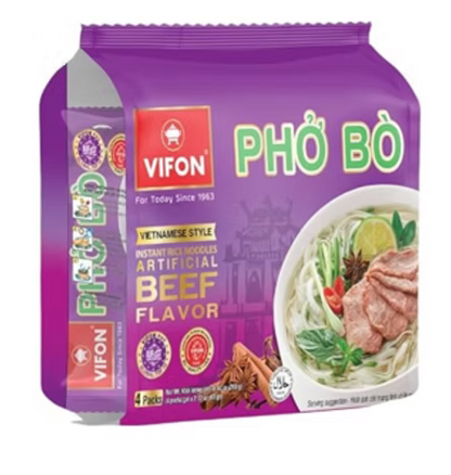 033. Nouilles instantanées de riz de style vietnamien saveur bœuf VIFON (60g, 4 sachets/paquet, 6 paquets/caisse)