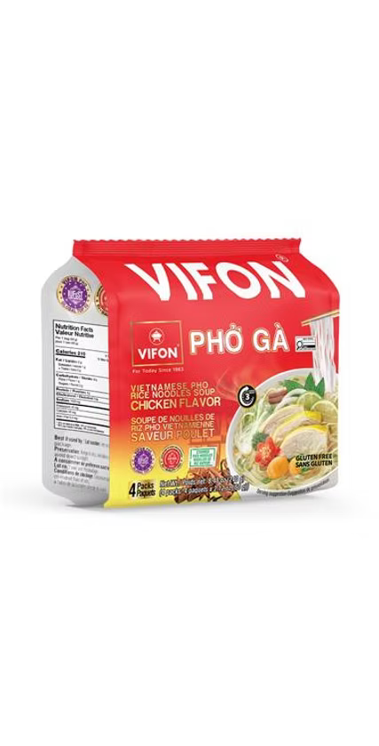 034. VIFON Vietnamese Style Instant Rice Noodles Chicken Flavor (60g, 4 bags/pack, 6 packs/case)