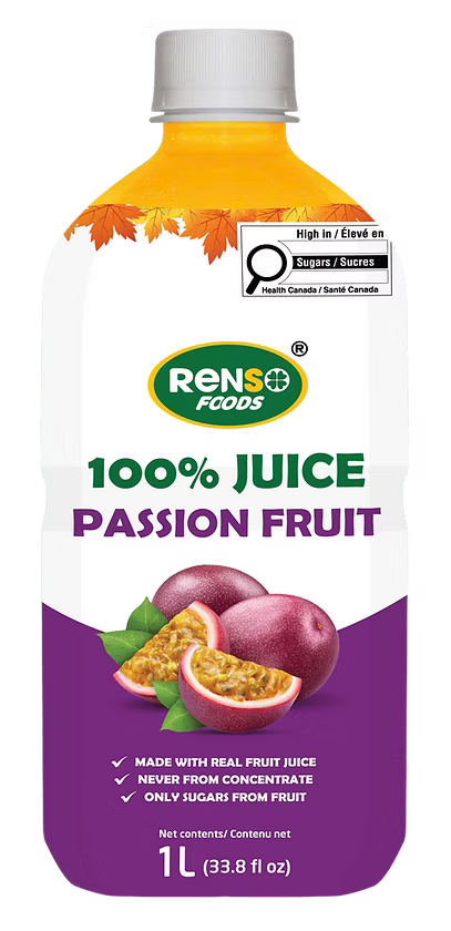 006. RENSO 100% Juice Passion Fruit (1L, 12 Bottles/case)